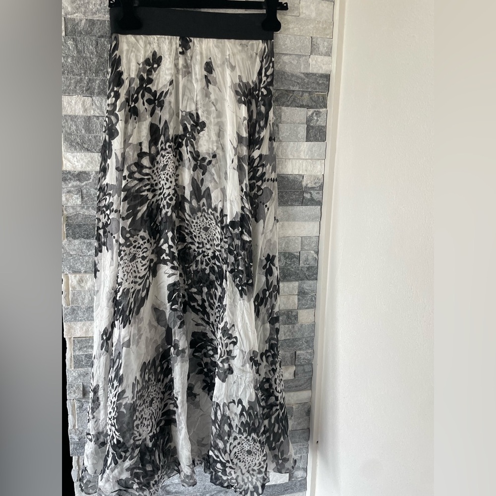 MARIE FRANCE VAN DAMME DoubleLayeredPalazzo Skirt-Black & Cream-French 2, US 10